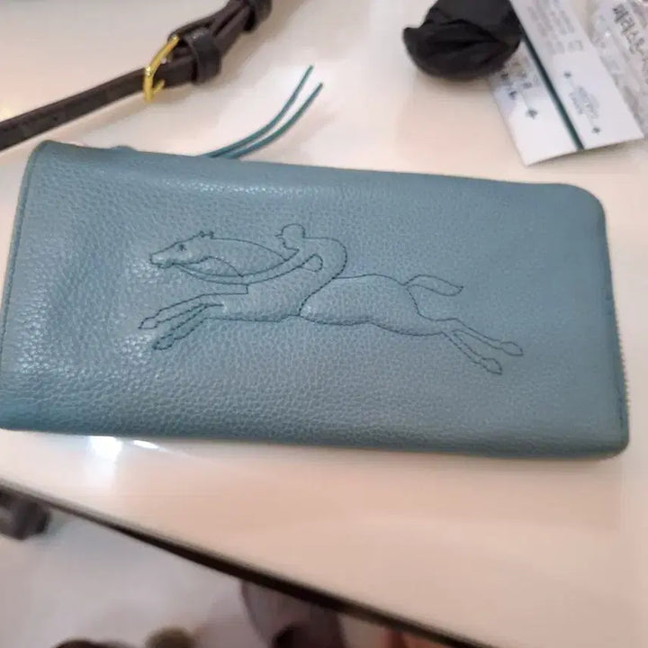 [SOLD OUT] 롱샴 레더 파우치 하늘색