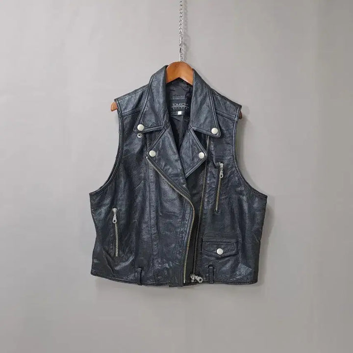 [BUNJANG] Tomboy Black Real Cowhide Leather Vest / 톰보이 블랙 리얼 소가죽 조끼 베스트