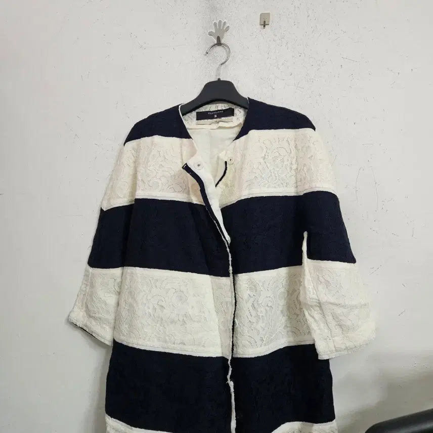 [BUNJANG] Chatelaine Lace Stripe Long Cardigan / 샤트렌레이스 스트라이프 반팔 롱 가디건