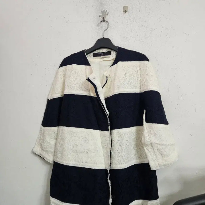 [BUNJANG] Chatelaine Lace Stripe Long Cardigan / 샤트렌레이스 스트라이프 반팔 롱 가디건