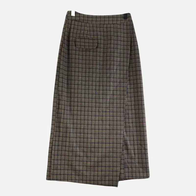 [BUNJANG] Vintage 26-inch Long Check Skirt / 여26인치 체크 롱스커트 브라운 M6386