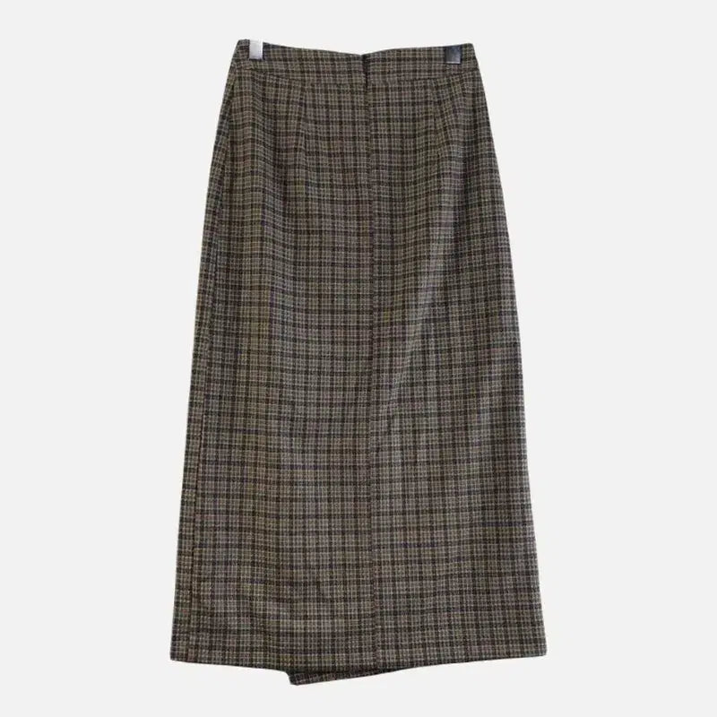 [BUNJANG] Vintage 26-inch Long Check Skirt / 여26인치 체크 롱스커트 브라운 M6386