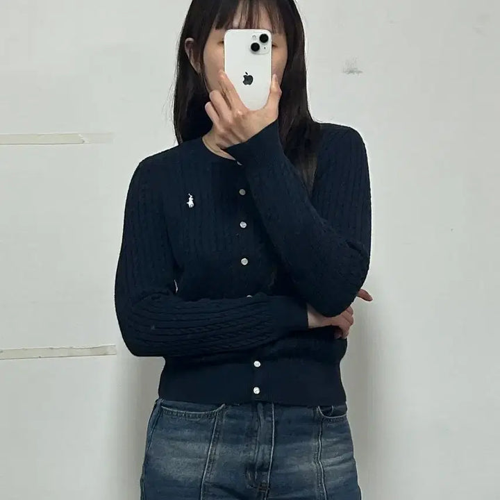 [BUNJANG] Polo Ralph Lauren Cable Knit Cardigan Navy / 폴로 랄프로렌 신형 포니로고 케이블 니트 가디건 네이비