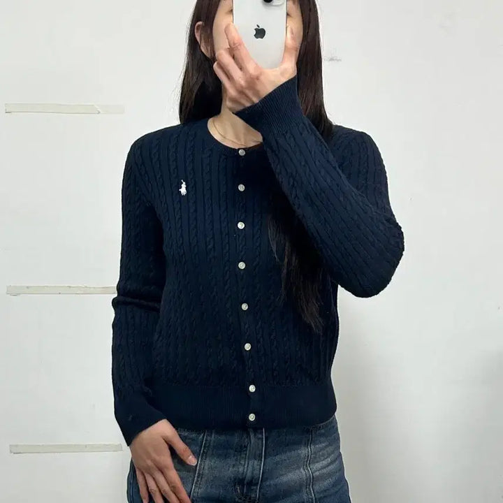 [BUNJANG] Polo Ralph Lauren Cable Knit Cardigan Navy / 폴로 랄프로렌 신형 포니로고 케이블 니트 가디건 네이비