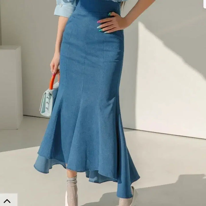 [BUNJANG] DINT Mad Denim Ruffle Asymmetric Midi Skirt / DINT딘트 마드 데님 훌 언발 미디 스커트
