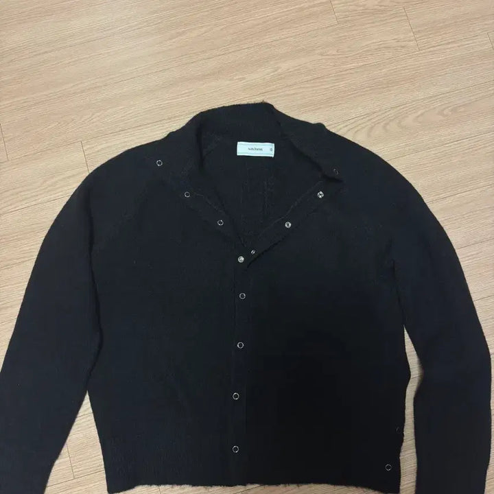 [BUNJANG] Waveynis High Neck Snap Mohair Cardigan - Black / 웨이비니스 하이넥 스냅 모헤어 가디건 블랙 3사이즈