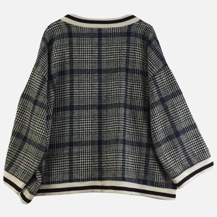 [BUNJANG] FREE V-Neck Checkered Knit Top / 여FREE 브이넥 체크 니트 M6373