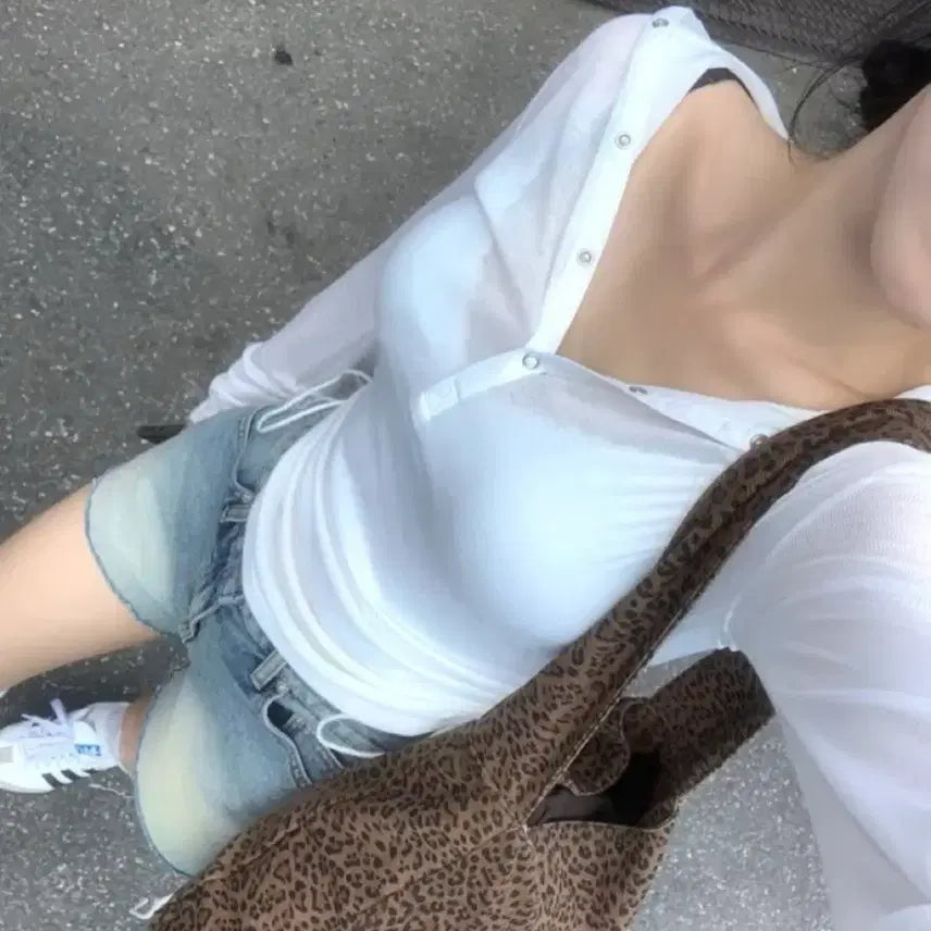 [BUNJANG] See-through Shirred Long Sleeve Top / (새옷) 시스루 셔링 긴팔 티셔츠