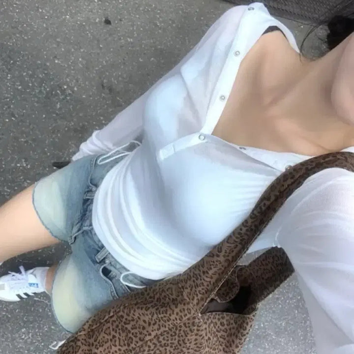 [BUNJANG] See-through Shirred Long Sleeve Top / (새옷) 시스루 셔링 긴팔 티셔츠