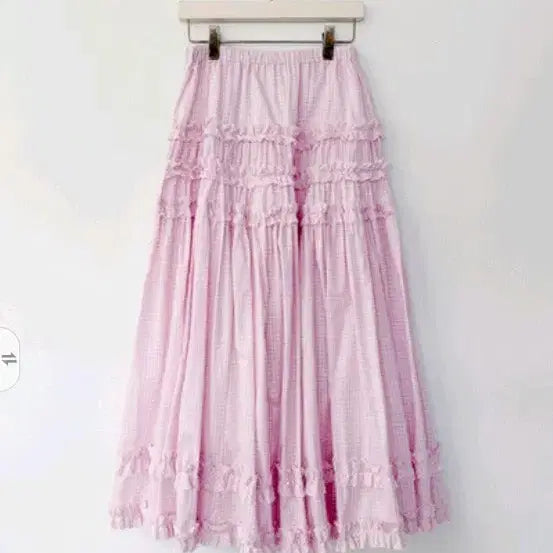 [SOLD OUT] 밀크코코아 핑크 체크 캉캉 롱스커트
