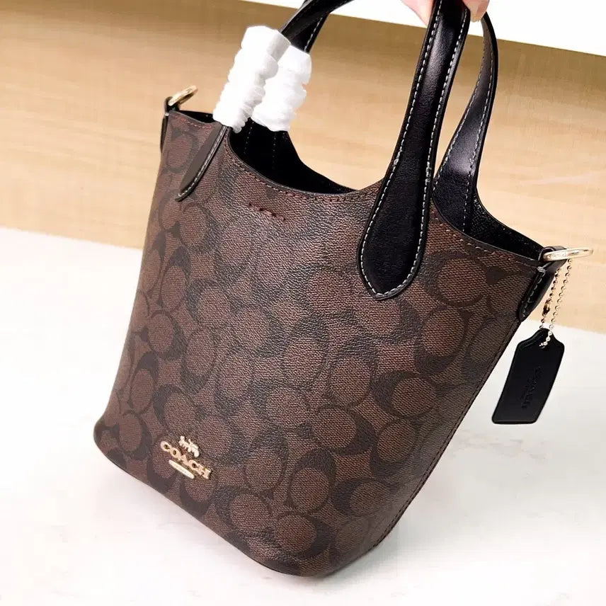 [BUNJANG] Coach Signature Mini Tote Crossbody Bag / 코치 시그니처 브라운 미니 토트백 크로스백