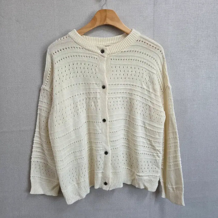 [BUNJANG] JJ1022 Ivory Punch Knit Crochet Cardigan / 여성 아이보리색 펀칭 니트 크로쉐 가디건 F JJ1022