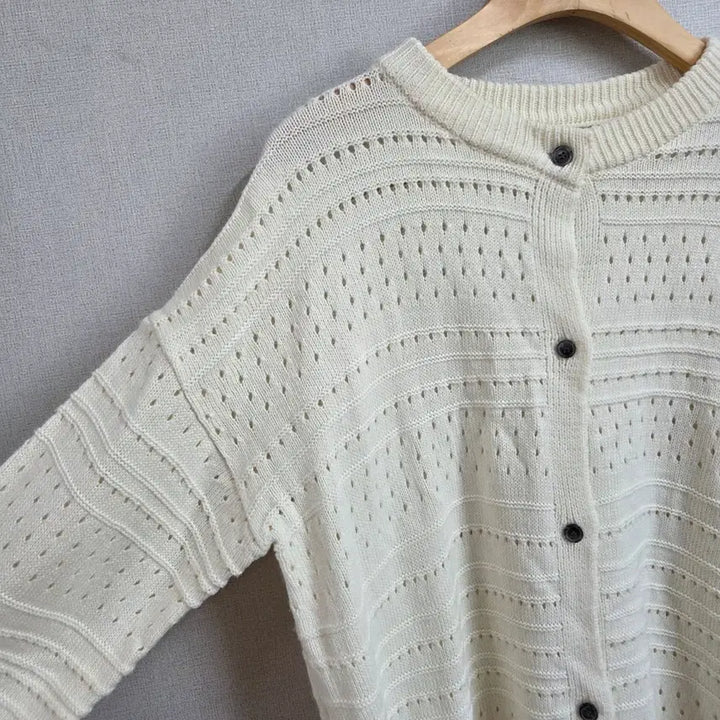 [BUNJANG] JJ1022 Ivory Punch Knit Crochet Cardigan / 여성 아이보리색 펀칭 니트 크로쉐 가디건 F JJ1022
