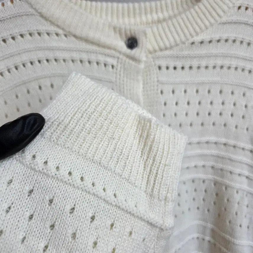 [BUNJANG] JJ1022 Ivory Punch Knit Crochet Cardigan / 여성 아이보리색 펀칭 니트 크로쉐 가디건 F JJ1022