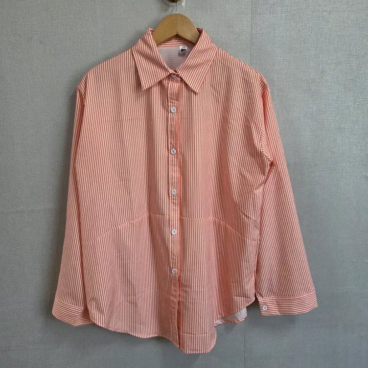 [BUNJANG] JJ1024 Orange Striped Long Sleeve Shirt 2XL / 여성 오렌지 스트라이프 긴팔 셔츠 2XL JJ1024