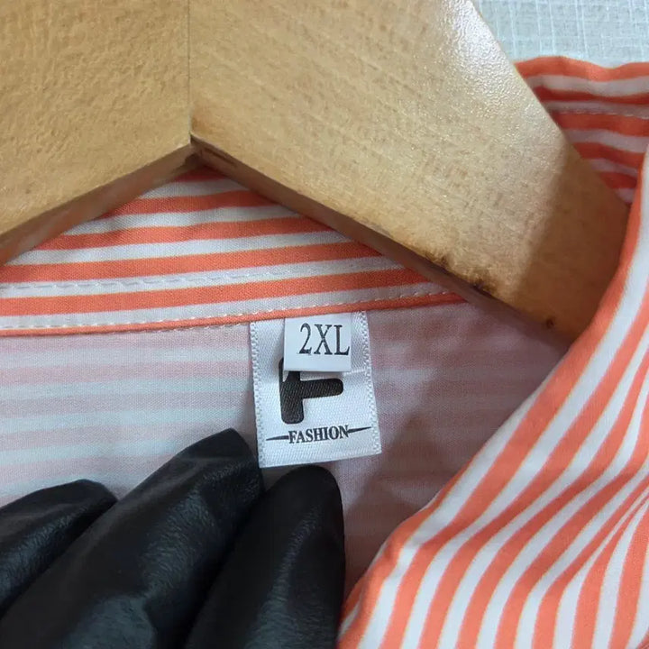 [BUNJANG] JJ1024 Orange Striped Long Sleeve Shirt 2XL / 여성 오렌지 스트라이프 긴팔 셔츠 2XL JJ1024