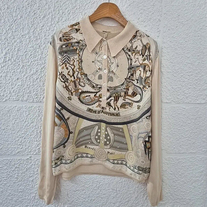 [BUNJANG] Hermes Patterned Silk Knit Top / 에르메스 패턴 실크 배색 니트