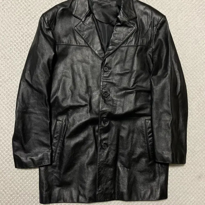 [BUNJANG] XL Western Lambskin Leather 4-Button Car Coat / [XL] 웨스턴 무드 램스킨 양가죽 4버튼 레더 카 코트