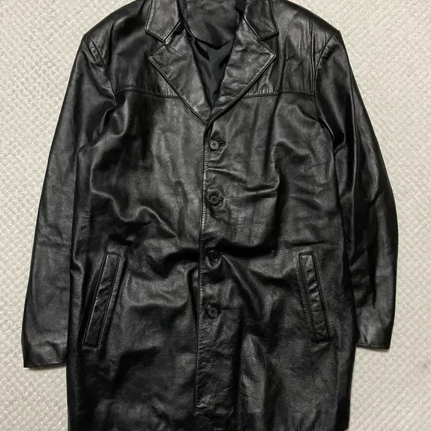 [BUNJANG] XL Western Lambskin Leather 4-Button Car Coat / [XL] 웨스턴 무드 램스킨 양가죽 4버튼 레더 카 코트