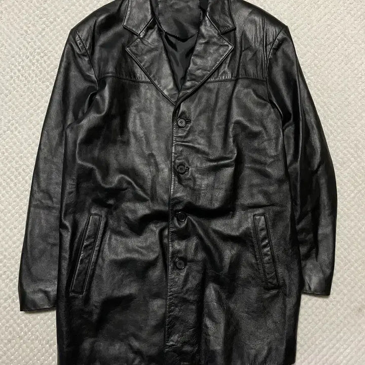 [BUNJANG] XL Western Lambskin Leather 4-Button Car Coat / [XL] 웨스턴 무드 램스킨 양가죽 4버튼 레더 카 코트