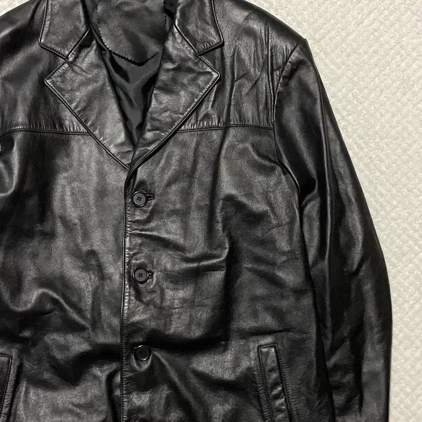 [BUNJANG] XL Western Lambskin Leather 4-Button Car Coat / [XL] 웨스턴 무드 램스킨 양가죽 4버튼 레더 카 코트
