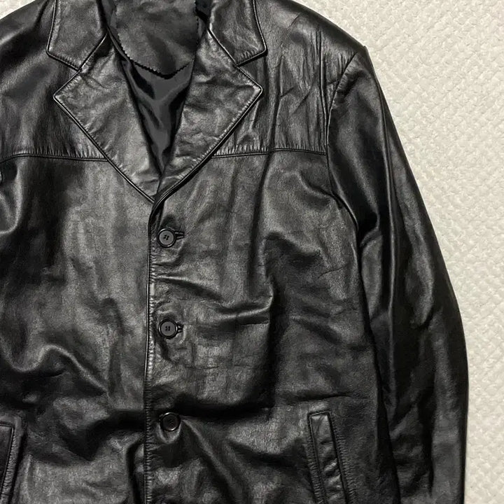[BUNJANG] XL Western Lambskin Leather 4-Button Car Coat / [XL] 웨스턴 무드 램스킨 양가죽 4버튼 레더 카 코트