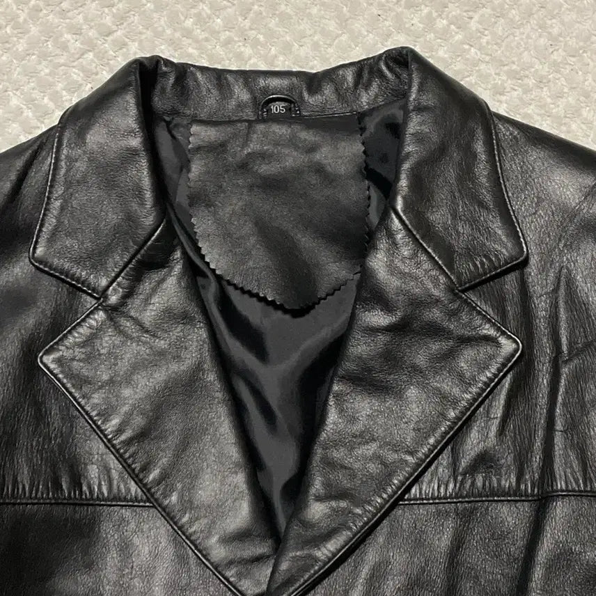 [BUNJANG] XL Western Lambskin Leather 4-Button Car Coat / [XL] 웨스턴 무드 램스킨 양가죽 4버튼 레더 카 코트