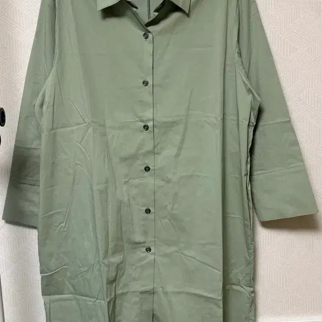 [BUNJANG] Khaki Long Shirt Dress / 새상품:) 8-9부 소매 카키색 롱 셔츠 원피스