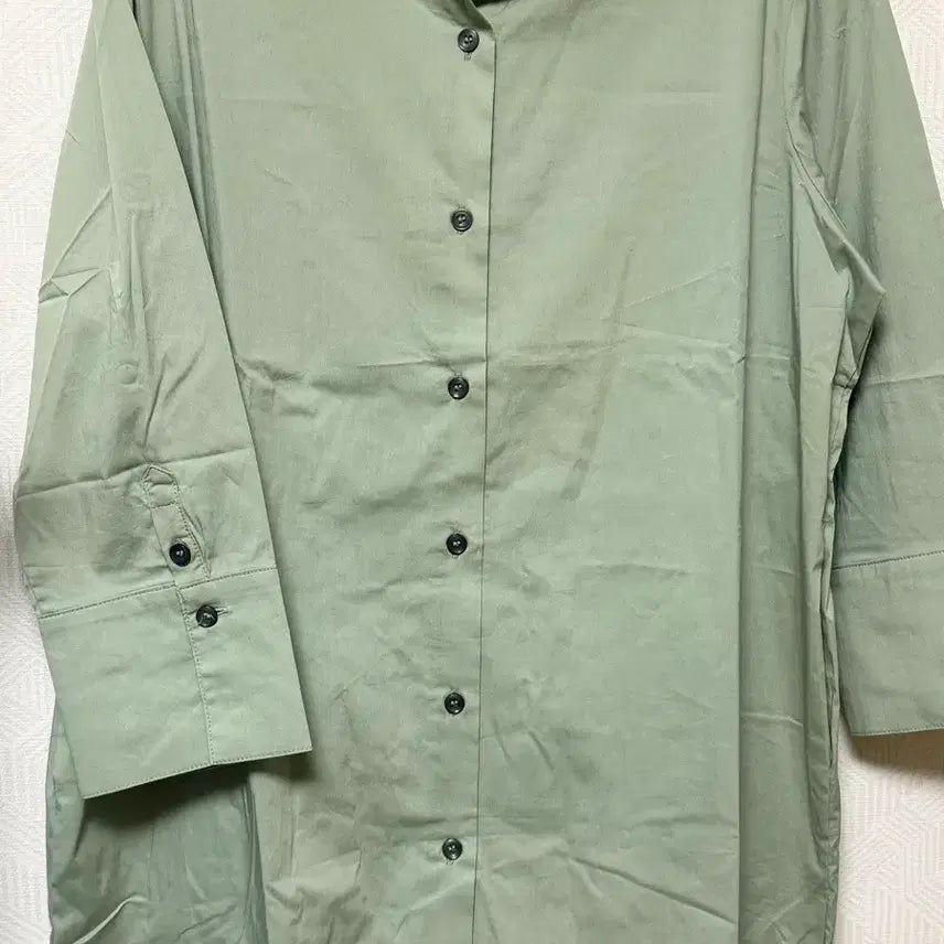 [BUNJANG] Khaki Long Shirt Dress / 새상품:) 8-9부 소매 카키색 롱 셔츠 원피스