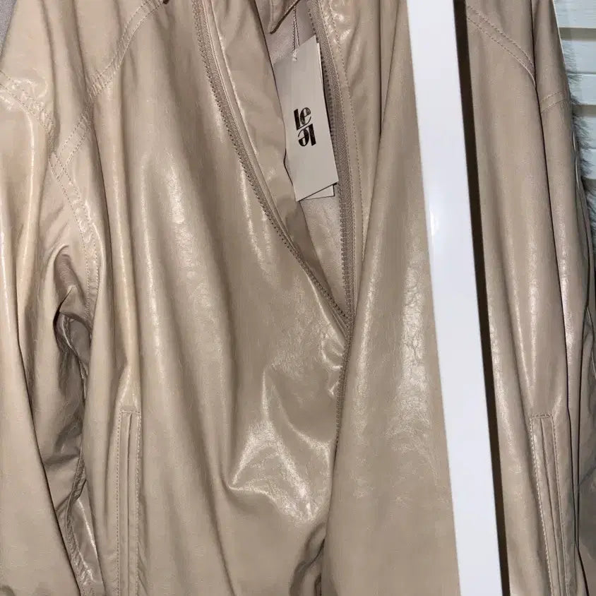 [BUNJANG] Fox Leather High Neck Jacket (Ecru) / 폭스 레더 하이넥 자켓(에크루)