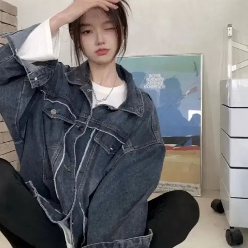 [BUNJANG] Washing Overfit Denim Jacket Medium Blue / 에이블리 네이버스토어 워싱 오버핏 데님 자켓 중청