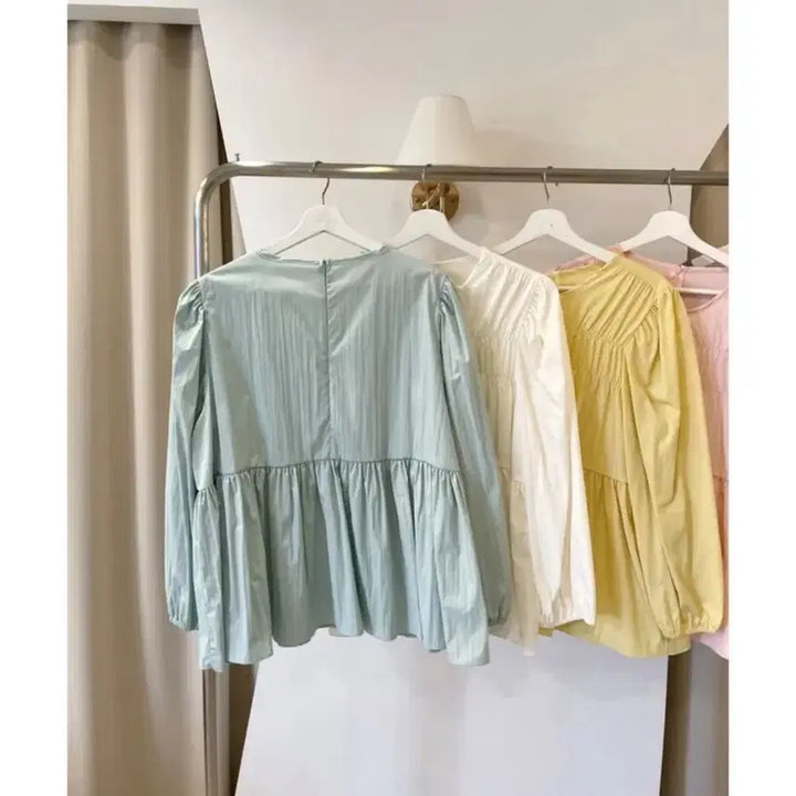 [BUNJANG] Shirring Tiered Blouse Mint Free Size / 에이블리 지그재그 셔링 캉캉 블라우스 민트 (44~88) 프리사이즈
