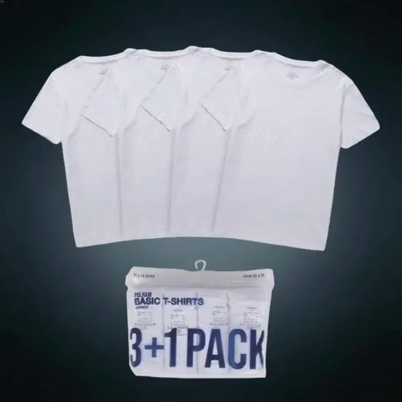 [BUNJANG] POLHAM 4-Pack 100% Cotton Basic T-Shirts (White, 2XL) / (2XL)순면 기본 면티4장 4팩 새상품 14000원!!
