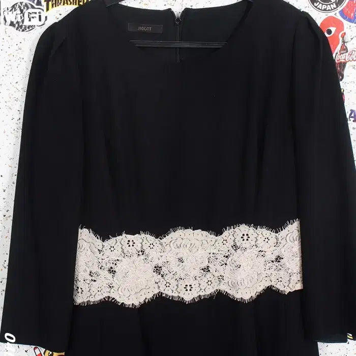 [BUNJANG] Jigott Silk Blend Lace Panel Dress (Size 66) / 여성66 / 지고트 실크혼방 레이스배색 하객룩원피스BK 12-24