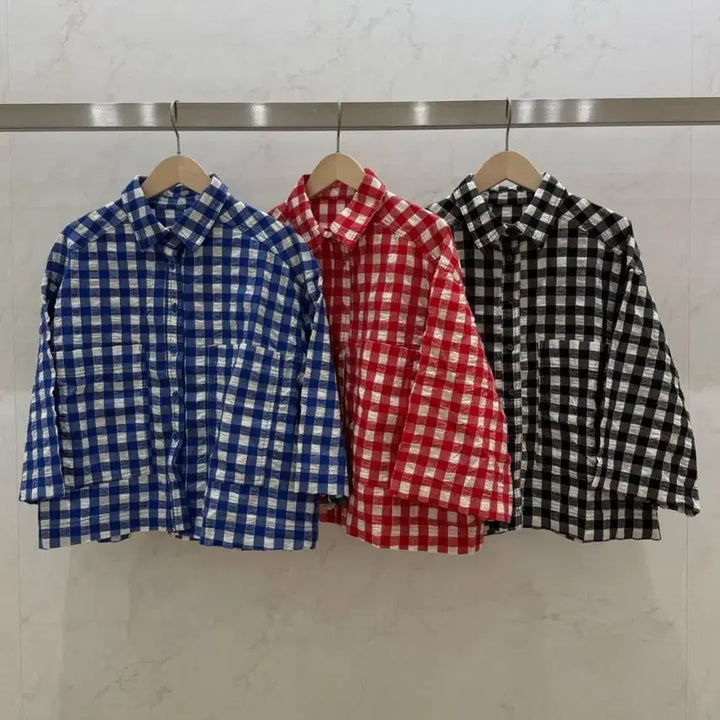 [BUNJANG] Gingham Check 7-Sleeve Shirt / 고방 체크 7부 셔츠