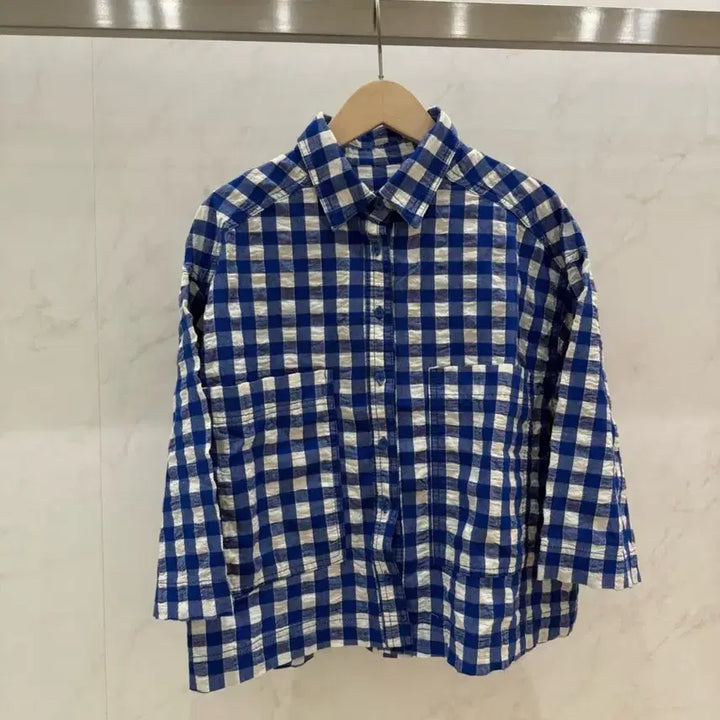 [BUNJANG] Gingham Check 7-Sleeve Shirt / 고방 체크 7부 셔츠