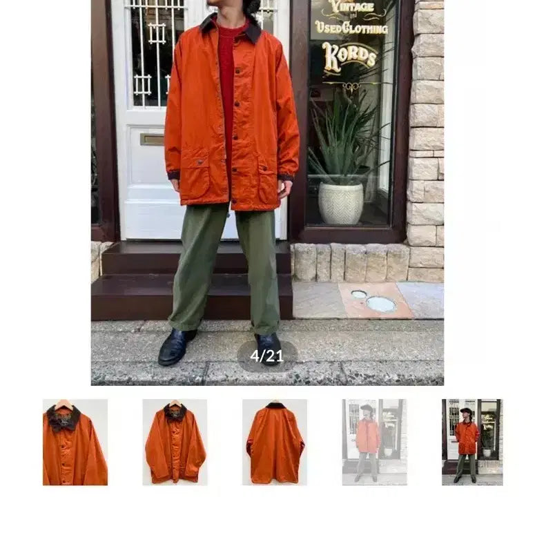 [BUNJANG] Barbour Lightweight Beaufort Wax Jacket Orange, Size L / 바버 라이트 웨이트 뷰포트 오렌지색 왁스 자켓 L사이즈