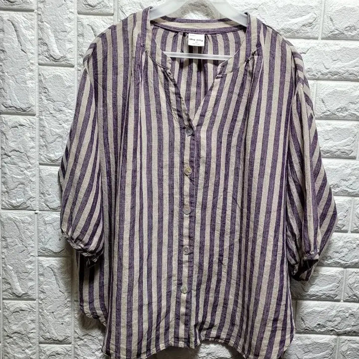 [SOLD OUT] the Olly 퍼플 스트라이프 린넨블라우스