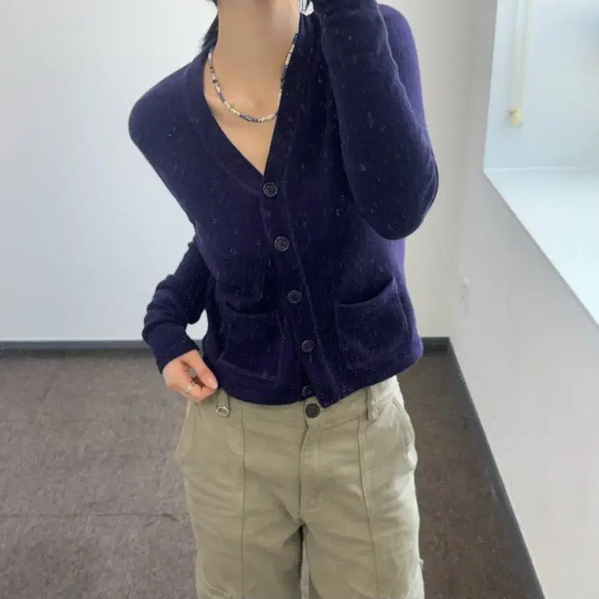 [SOLD OUT] Polo 폴로 다크 퍼플 투 포켓 니트 가디건