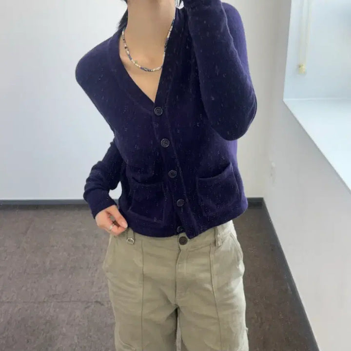 [SOLD OUT] Polo 폴로 다크 퍼플 투 포켓 니트 가디건