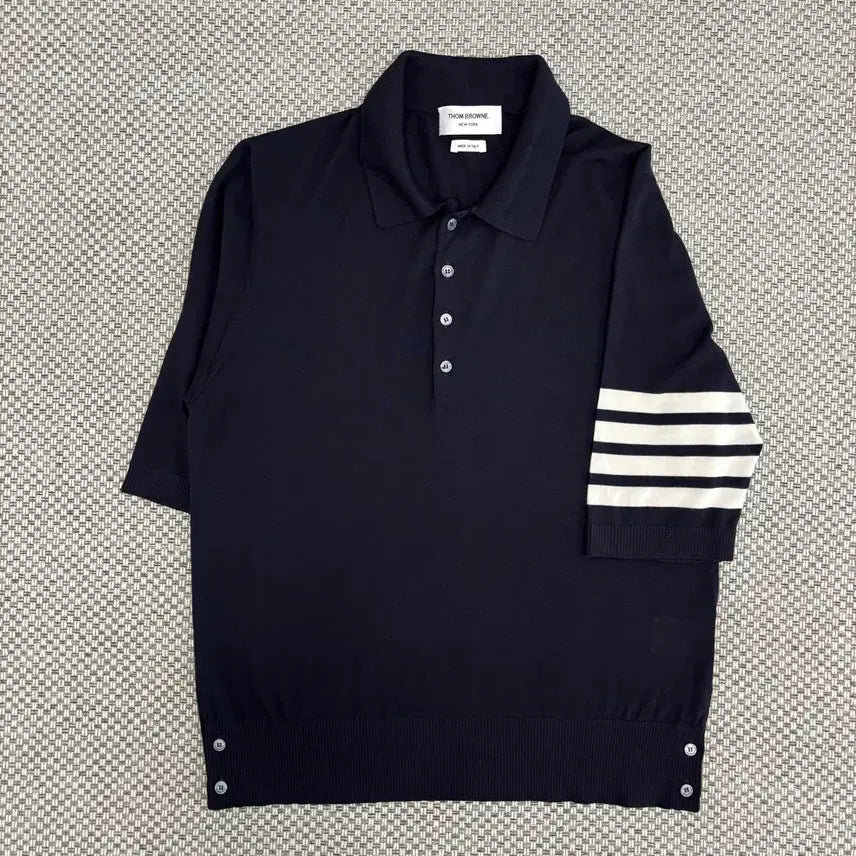 [BUNJANG] Thom Browne Striped Armband Polo T-Shirt Size 4 / [4]톰브라운 사선완장 pk 니트 카라티