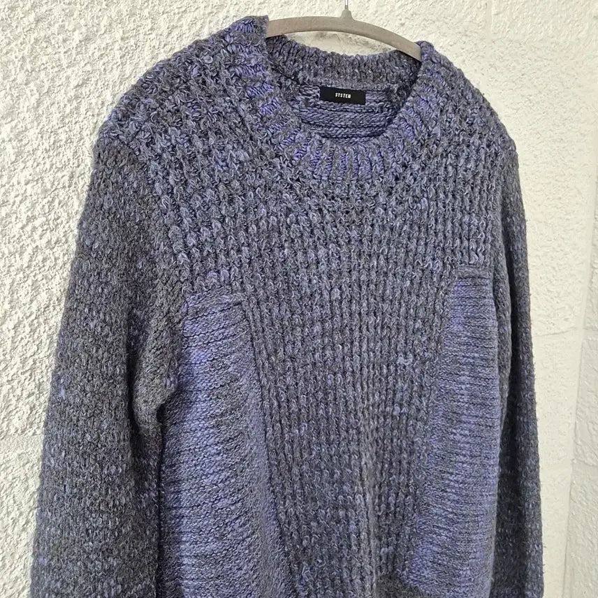 [BUNJANG] System Knit Sweater Grey/Blue / 시스템 SYSTEM 니트 스웨터 그레이/블루