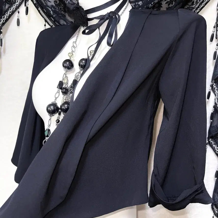 [BUNJANG] Romantic Gothic Black Lace Bolero Shiffon Jacket / 로맨틱고딕 고스 엔틱 블랙 레이스 볼레로 가디건 쉬폰자켓 핀터 페어리
