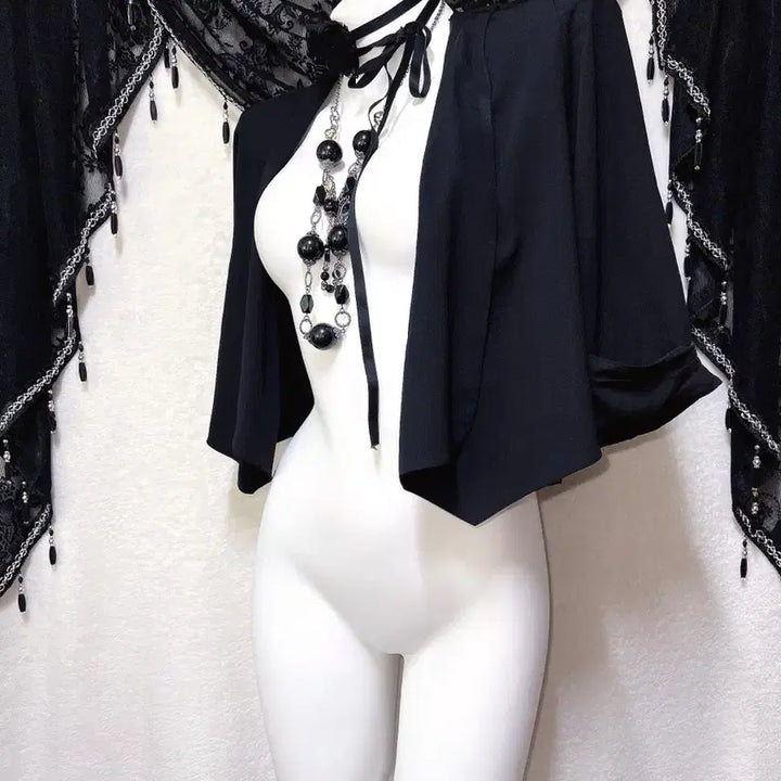 [BUNJANG] Romantic Gothic Black Lace Bolero Shiffon Jacket / 로맨틱고딕 고스 엔틱 블랙 레이스 볼레로 가디건 쉬폰자켓 핀터 페어리