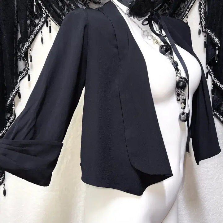 [BUNJANG] Romantic Gothic Black Lace Bolero Shiffon Jacket / 로맨틱고딕 고스 엔틱 블랙 레이스 볼레로 가디건 쉬폰자켓 핀터 페어리