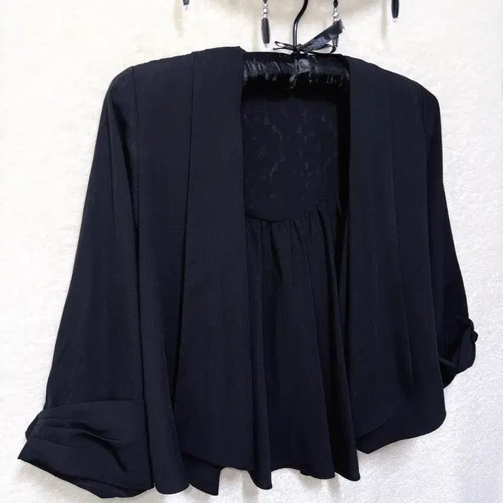 [BUNJANG] Romantic Gothic Black Lace Bolero Shiffon Jacket / 로맨틱고딕 고스 엔틱 블랙 레이스 볼레로 가디건 쉬폰자켓 핀터 페어리
