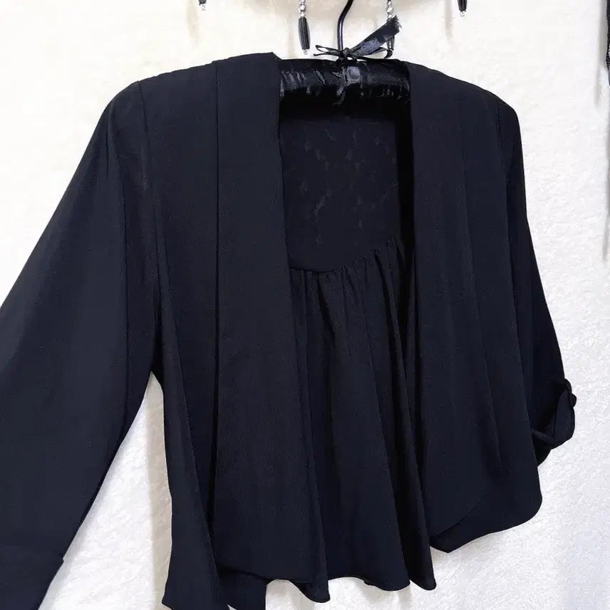 [BUNJANG] Romantic Gothic Black Lace Bolero Shiffon Jacket / 로맨틱고딕 고스 엔틱 블랙 레이스 볼레로 가디건 쉬폰자켓 핀터 페어리