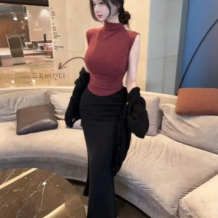 [BUNJANG] Soonne Maxi Mermaid Layered Long Skirt / 순느 맥시 골반 셔링 레이어드 머메이드 롱스커트 블랙