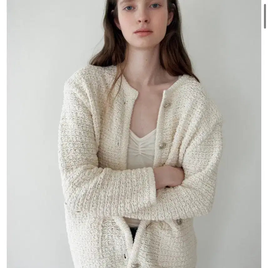 [BUNJANG] The Lil Rosy Tweed Knit Jacket - Ivory / 더릴 로지트위드 니트자켓 아이