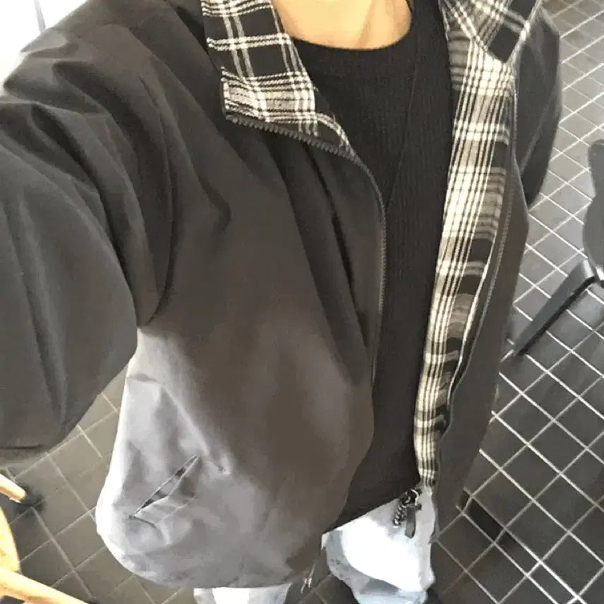 [BUNJANG] Bywave Check Colorblock Two-Way Wind Jacket / 체크 배색 윈드 투웨이 자켓